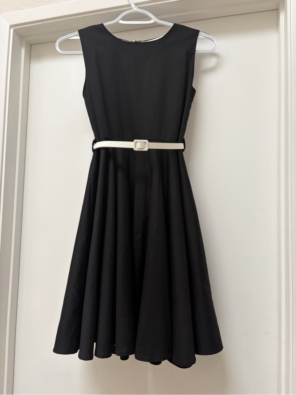 Magic Black Sleeveless Fit-and-Flare Dress with White Belt